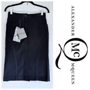 NEW McQ Alexander McQueen Brushed 100% Cotton Pencil Skirt in Black Size 38 US2